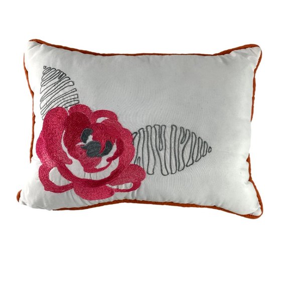 E&E Embroidered Pink Gray Flower Throw Pillow Sofa Bed - Picture 7 of 7